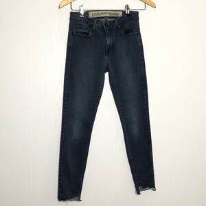 Pookie & Sebastian Frayed Hem Skinny Jeans Size 26 Dark Wash Asymmetrical Ankle